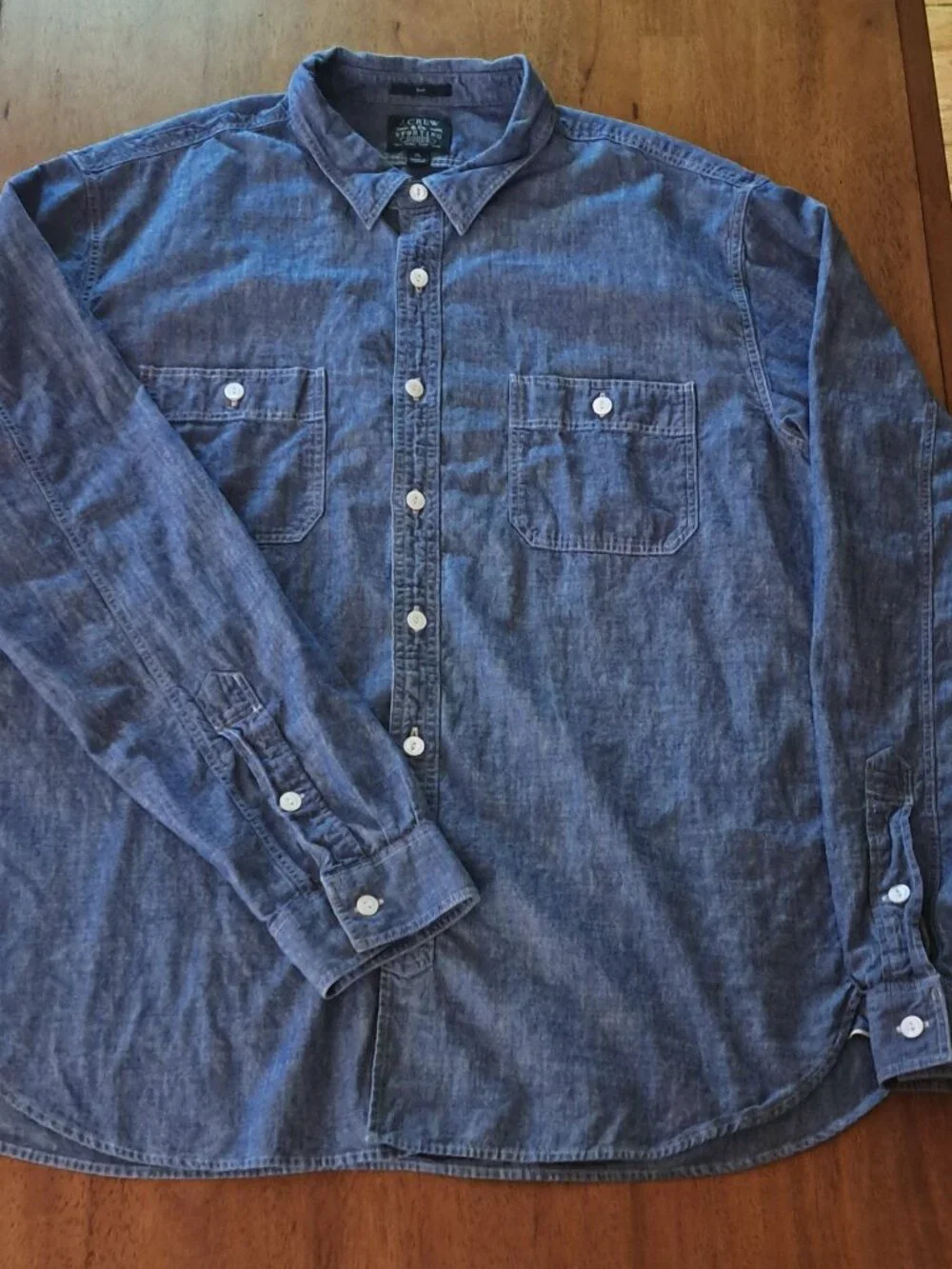 J.Crew Trade and Co. Men’s Chambray Denim Shirt XL Slim 100% Cotton Button down